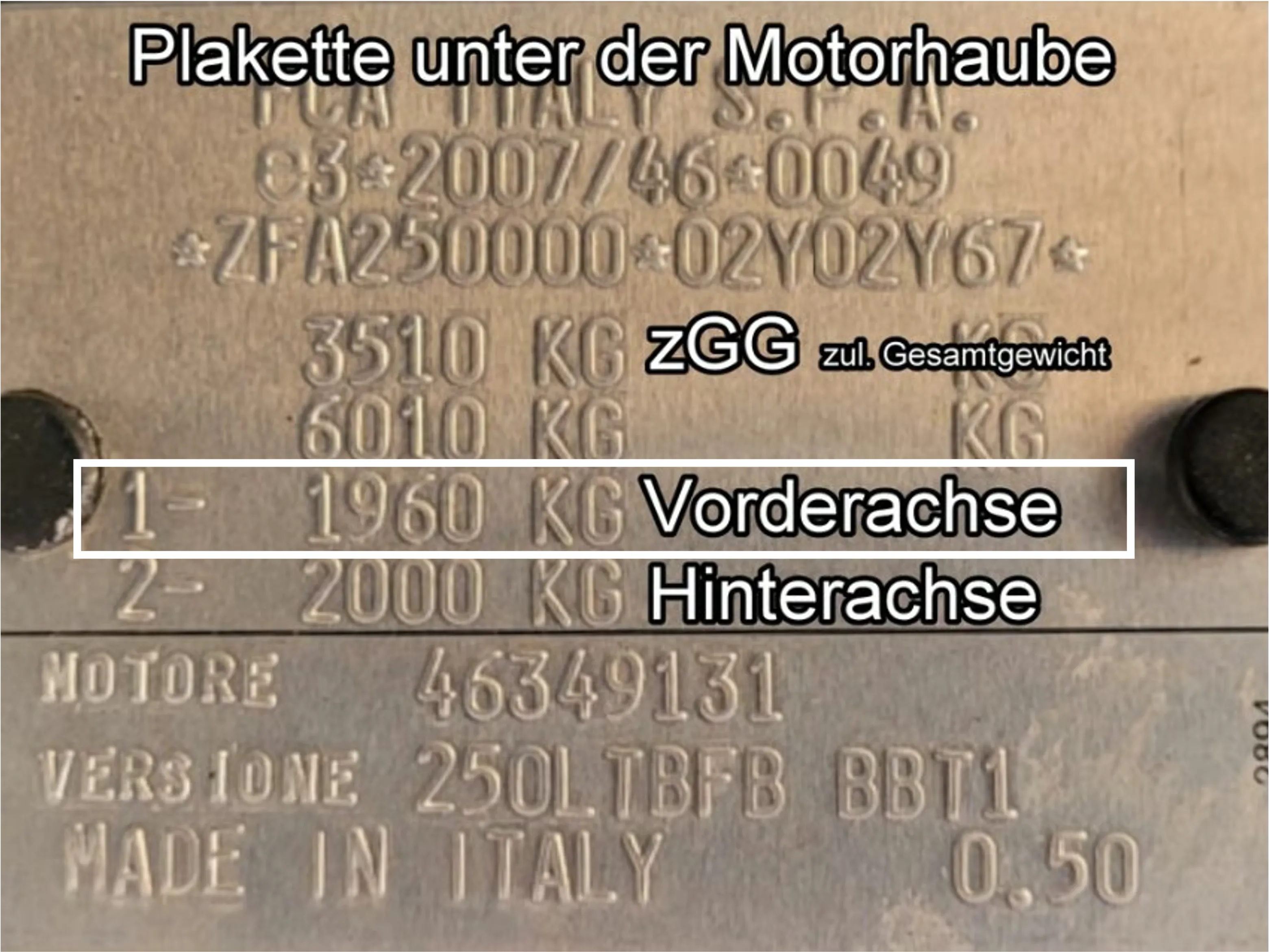 Beispielbild: zulässige Vorderachslast 1-VA finden